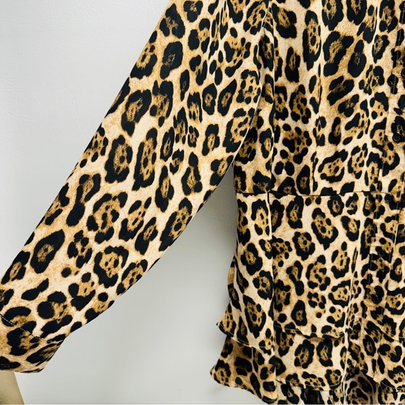 Lane Bryant Leopard Print Ruffle Dramatic High Low Button Front Blouse size 20 - Picture 4 of 9